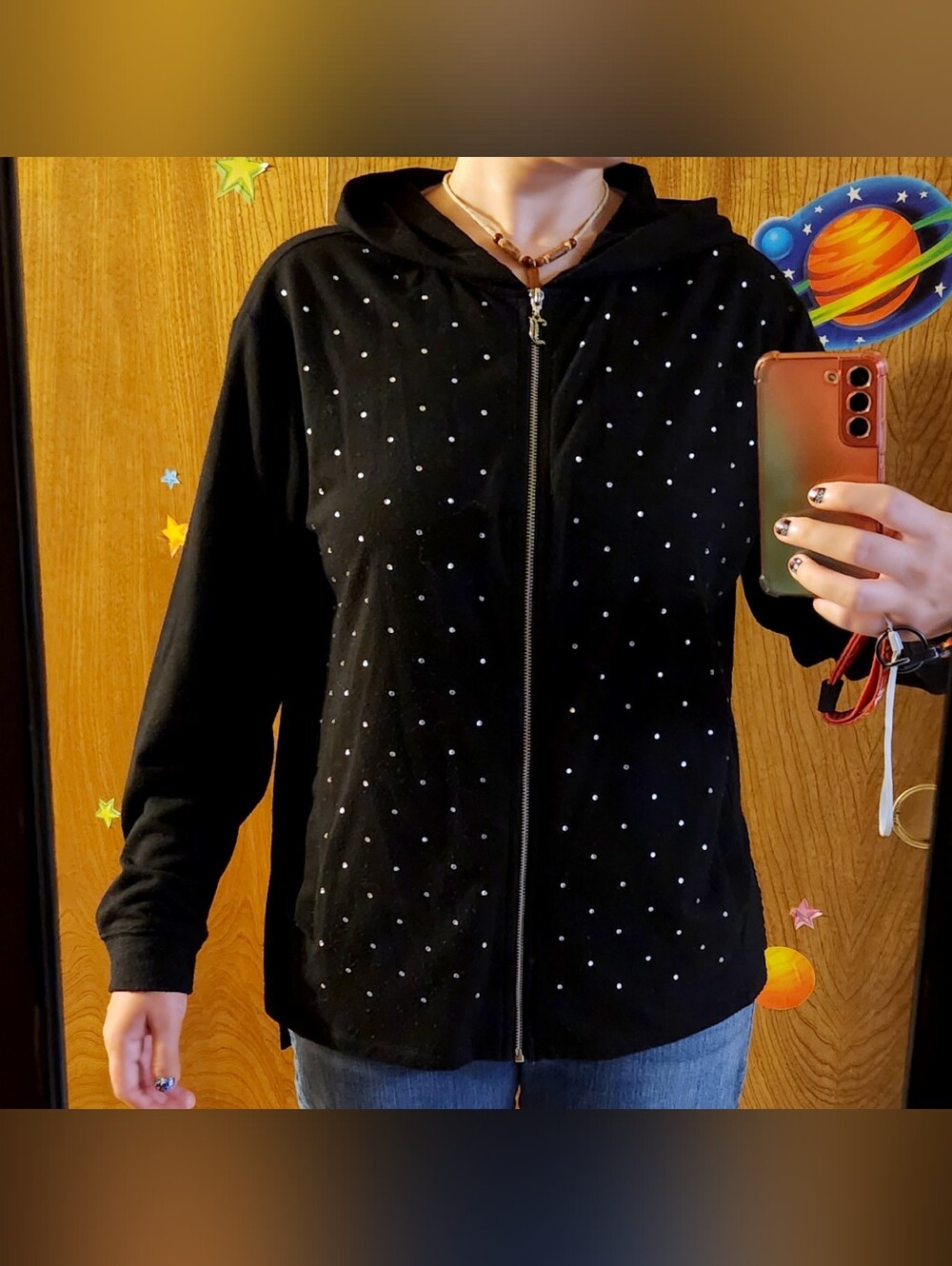 Juicy Couture Bling Zip Hoodie Black With Rhinestone Accent